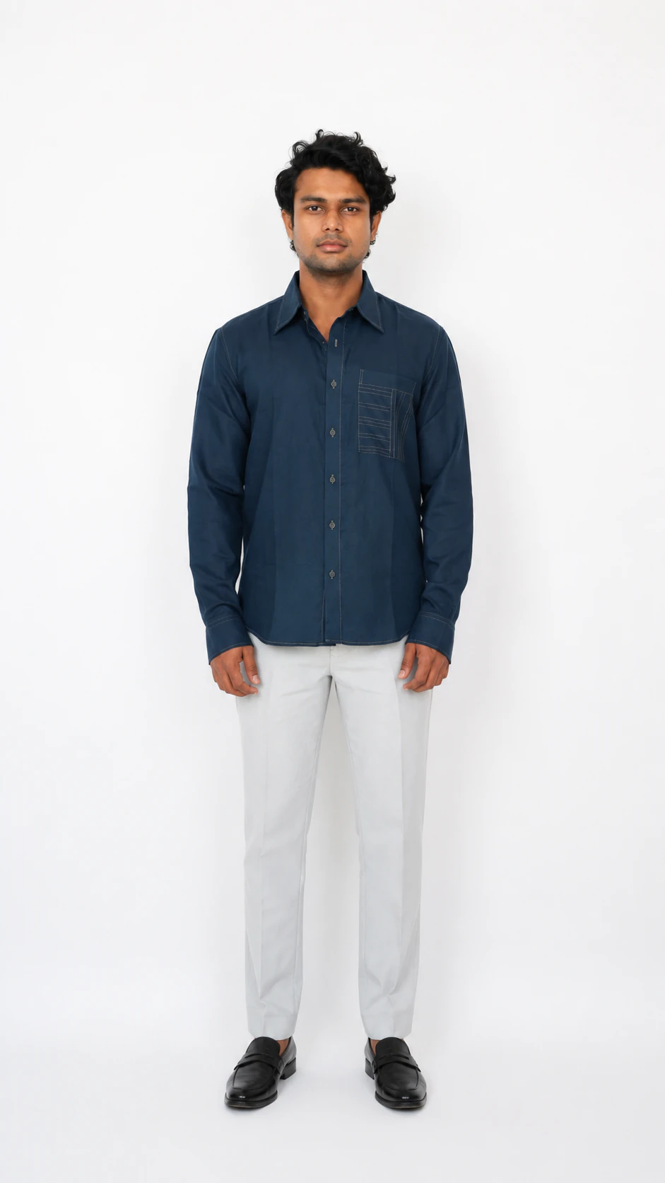 Contrast Stitch Blue — model